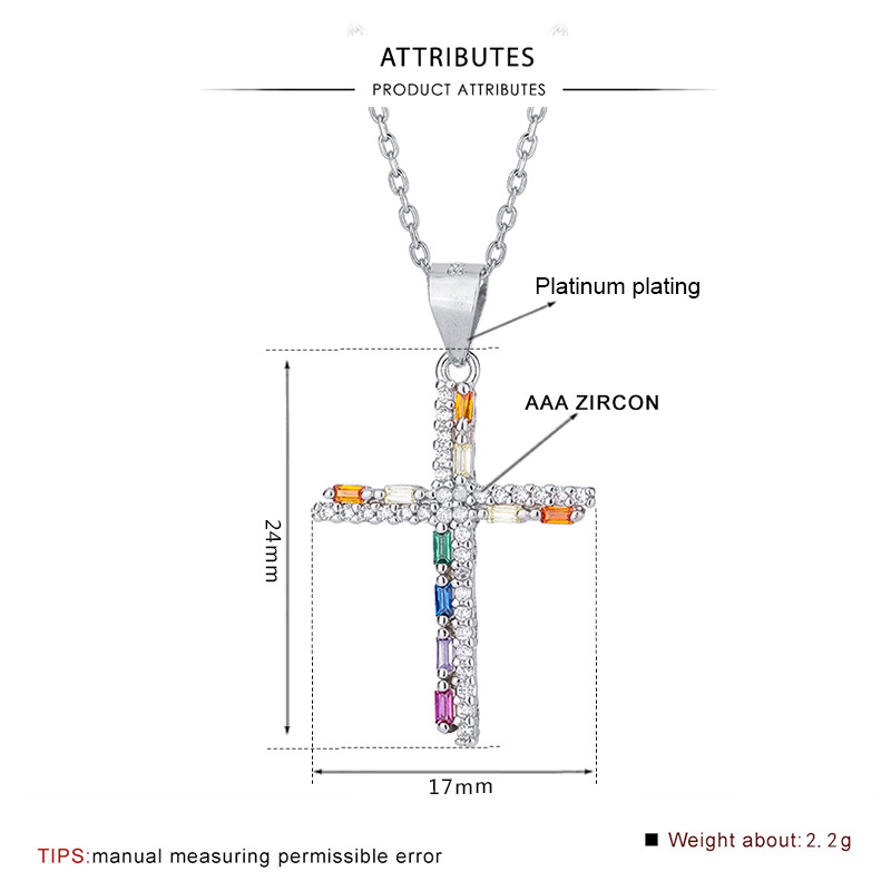 Collier croix argent 925 — pendentif plaqué platine 3