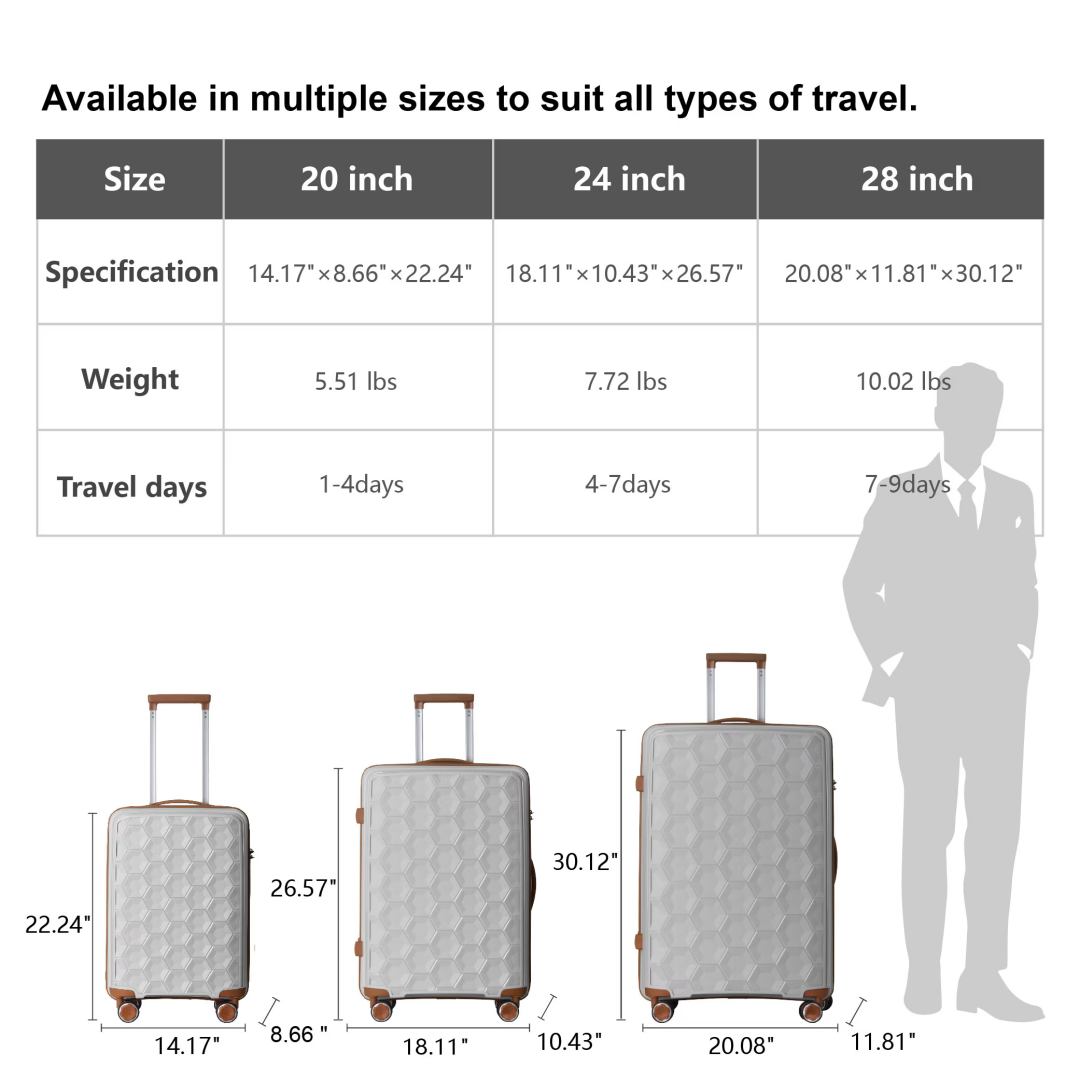 3-Piece Luggage Set Travel Lightweight Suitcases With Rolling Wheels, TSA Lock & Moulded Corner, Carry On Luggages For Business, Trip, 20-24-28, White - Image 9