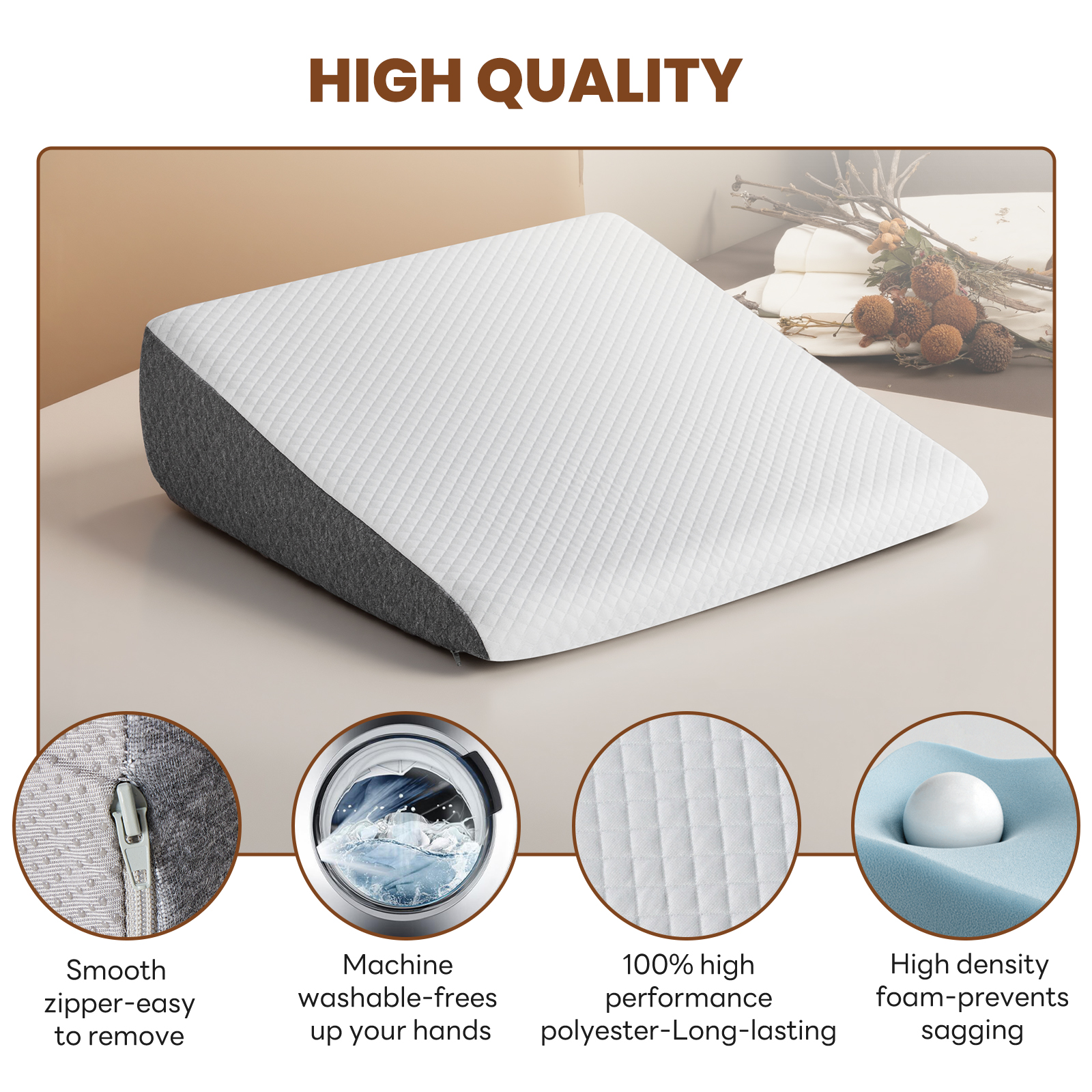 Wedge Pillow, Body Pillow , White& Grey image 10