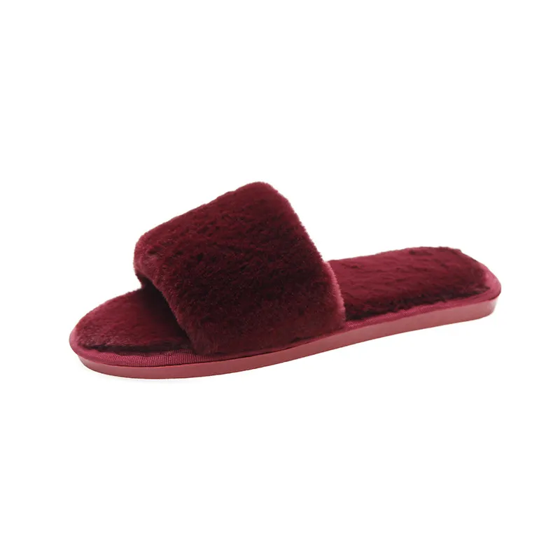 Ladies Fashion New Suede Plush Slippers - Wine