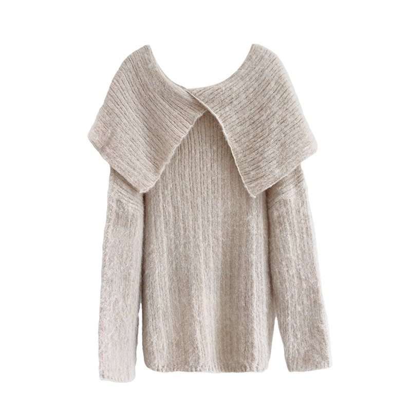 Women's Loose-fitting Sweater With Off-the-shoulder Mohair
