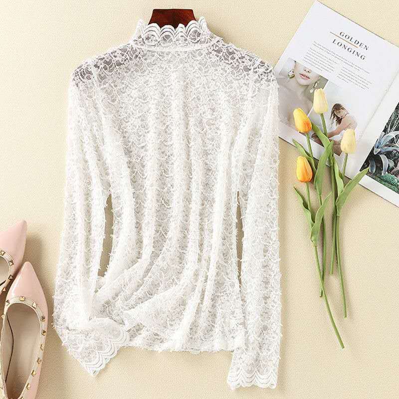 Title 1, Long Sleeve Eyelash Hollow Top Mesh Inner Layer...