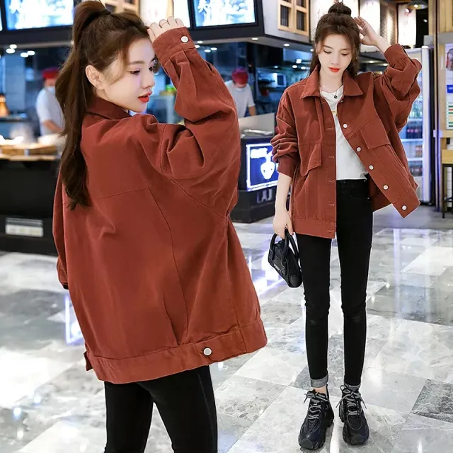 Lamb Wool Coat Tooling Padded Plus Velvet Thick Padded Jacket Brick Red Regular - Shop at LoveMi