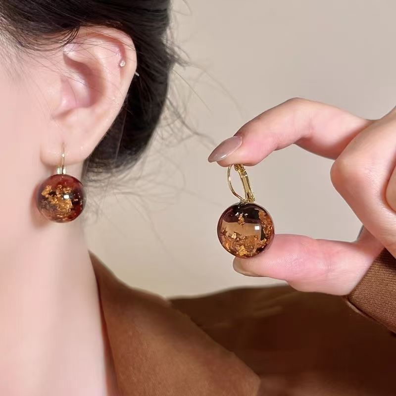 Maillard Autumn Winter Amber Earrings Women Circle Hoop Ear Cuffs Light Luxury