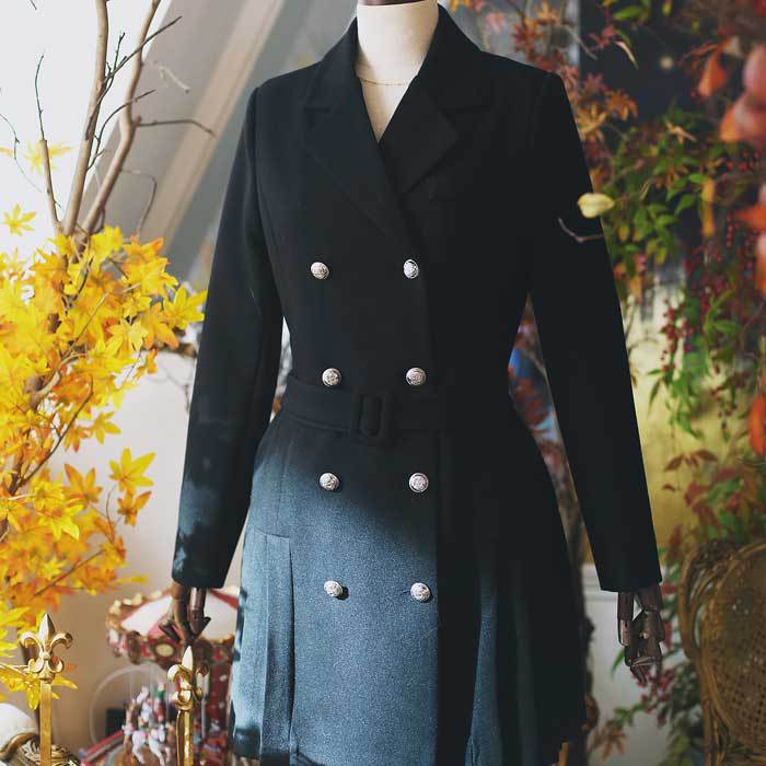 Women's Temperament Double breasted Slim Suit Lapel Pleated Skirt Black - Shop at LoveMi