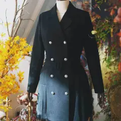 Women's Temperament Double-breasted Slim Suit Lapel Pleated Skirt - Black - View 1