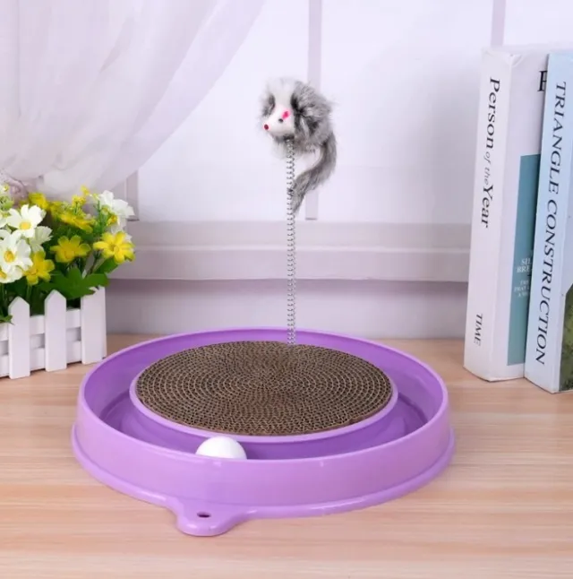 Multi functional Cat Scratching Board With Ball Track, Various Colours Of Mat Board, Self height Relief From Boredom To Tease The Cat, With Spring ... Purple - Shop at LoveMi