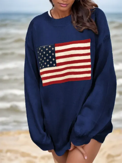 Usa Flag Design Drop Shoulder Sweater