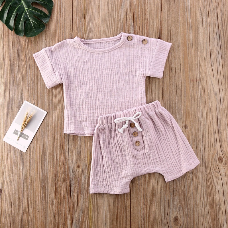 Unisex Baby Short Sleeve Shorts Gauze Casual Homewear