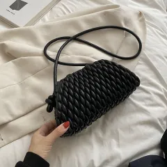 Popular Design Fashionable Western Embroidery Line Pleated Cloud Bag Girl - Black - View 1