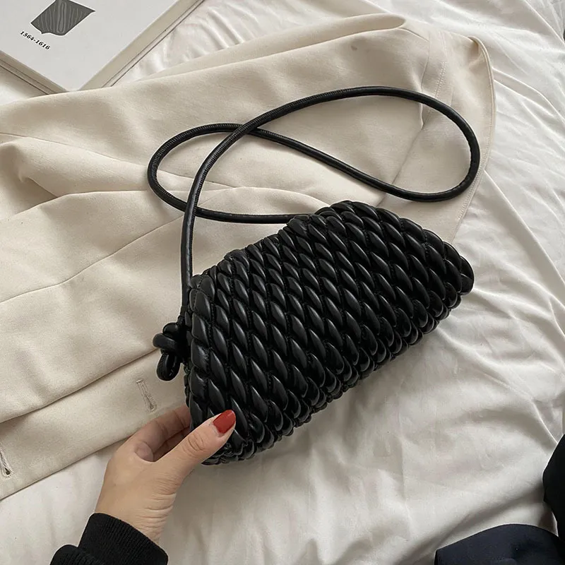 Popular Design Fashionable Western Embroidery Line Pleated Cloud Bag Girl - Black