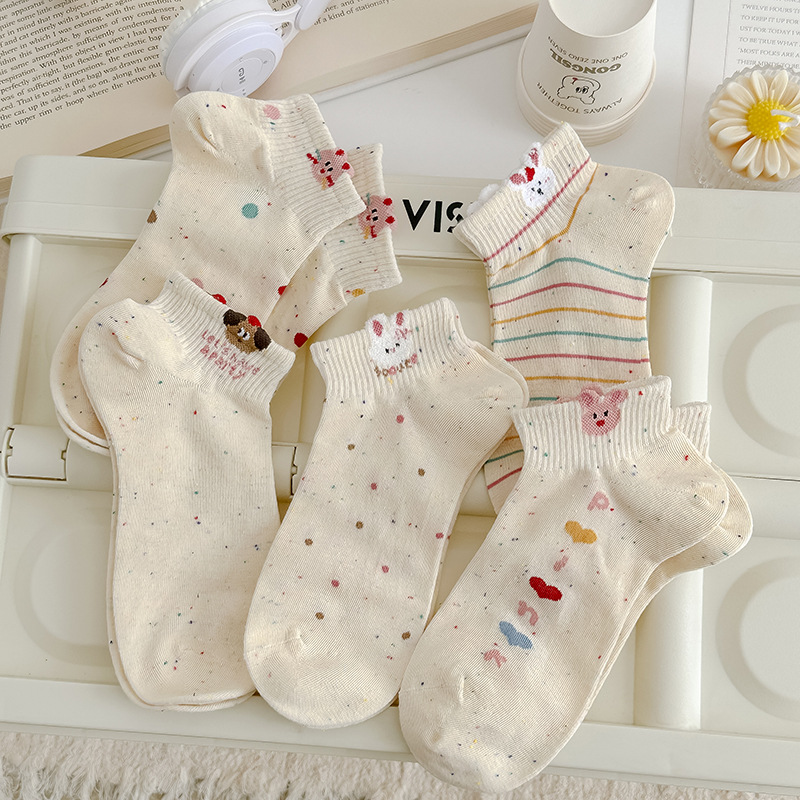 Cartoon Women's Short Socks, Spring & Summer Korean Style, Breathable, Trendy INS Style, Cute Pointelle Yarn Rabbit, Short Tube Low-Cut Invisible Socks Cartoon Women's Short Socks, Spring & Summer Korean Style, Breathable, Trendy INS Style, Cute Pointelle Yarn Rabbit, Short Tube Low-Cut Invisible Socks