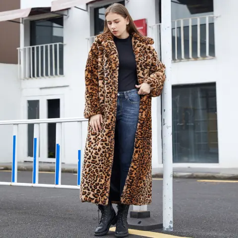 Faux Fur Leopard Print Rabbit Fur Super Long Suit