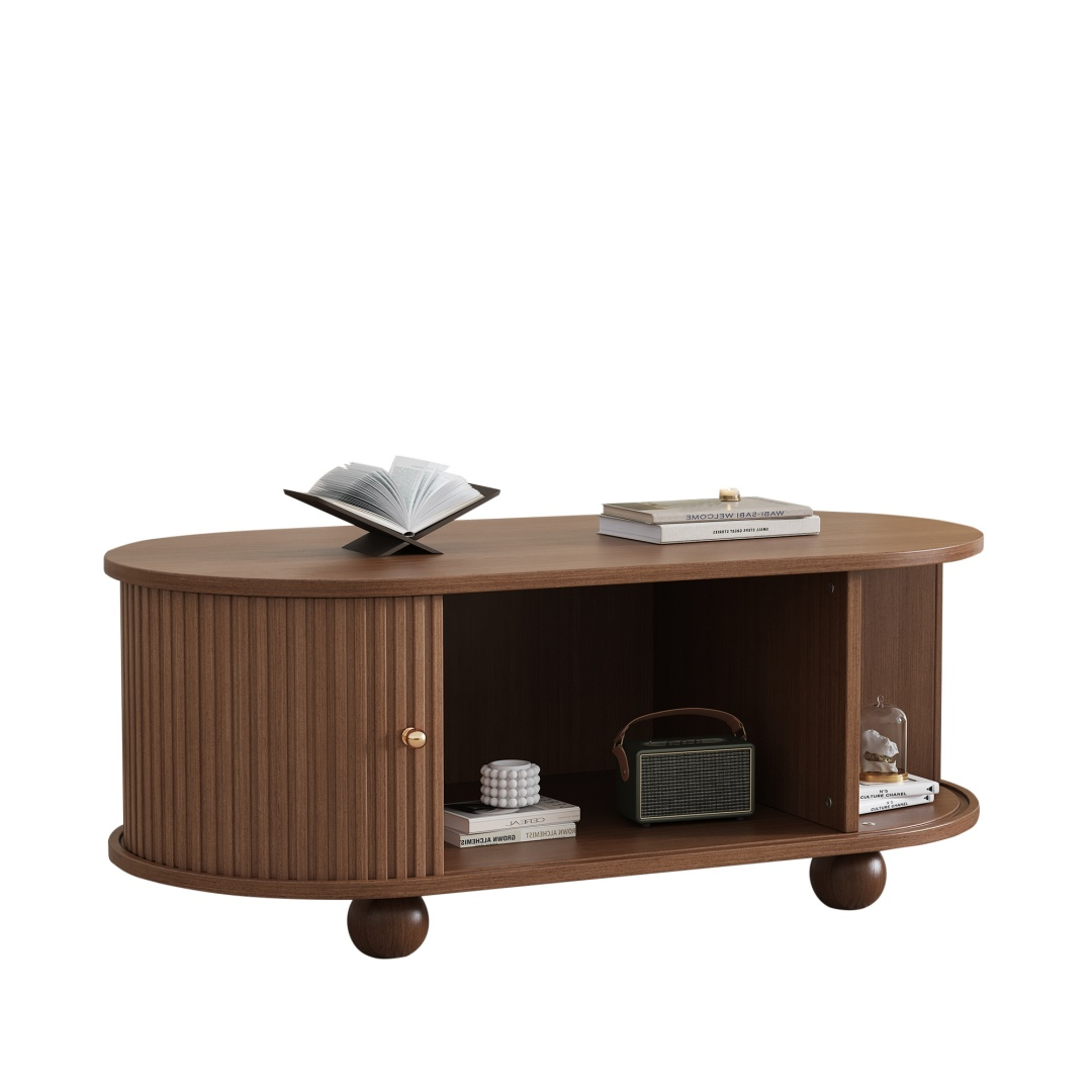 Dark Brown Oval Table with Storage Space