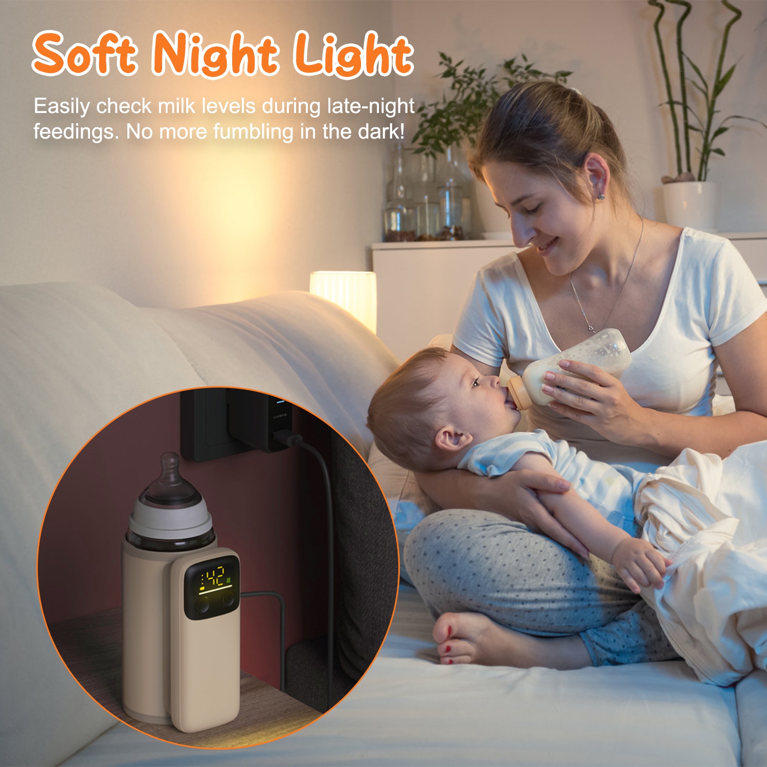 1Pc Portable Bottle Warmer With Night Light On The Go Baby Milk Warmer Milk Formula Warmer For Home Travel With 6 Heating Levels - Image 8
