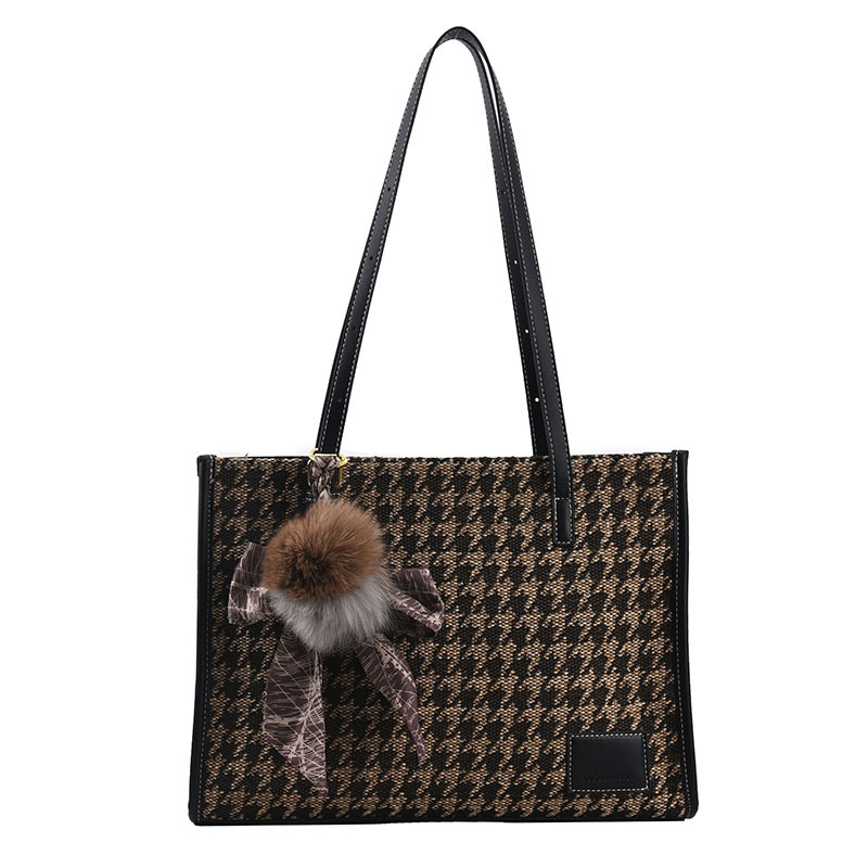 Plush Ball Silk Scarf Pendant Fashion Houndstooth Small Square Bag Black - Shop at LoveMi