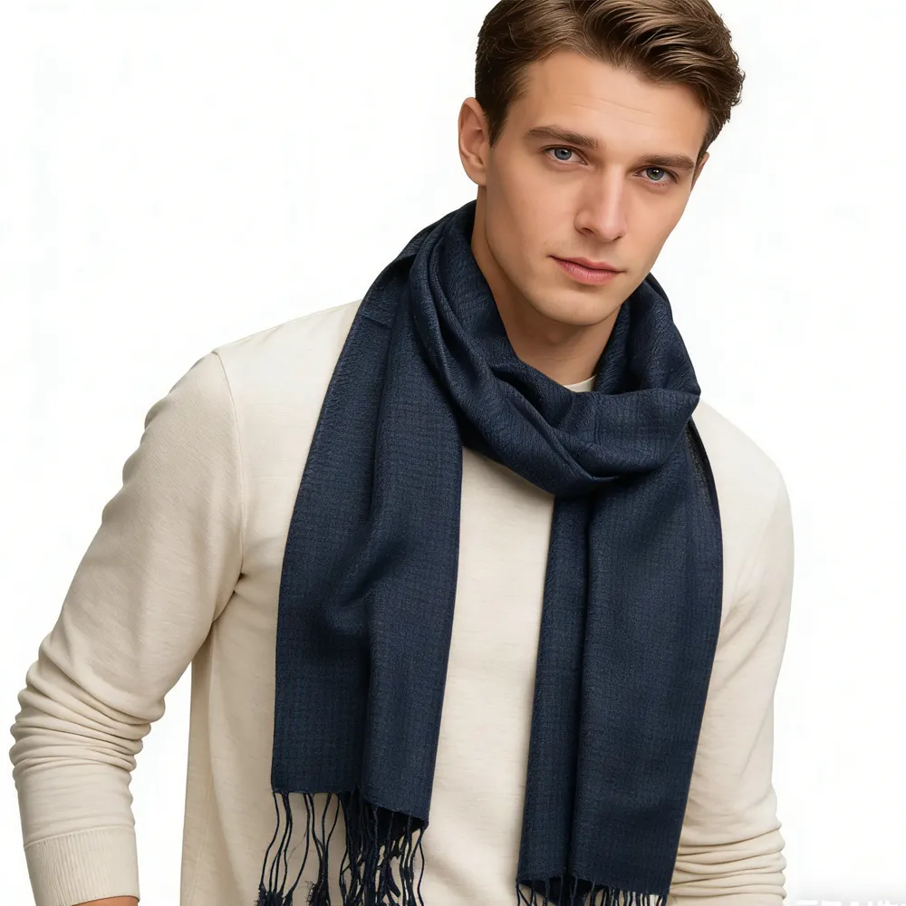 Navy Herringbone Texture Jacquard Weave Mimics Luxury