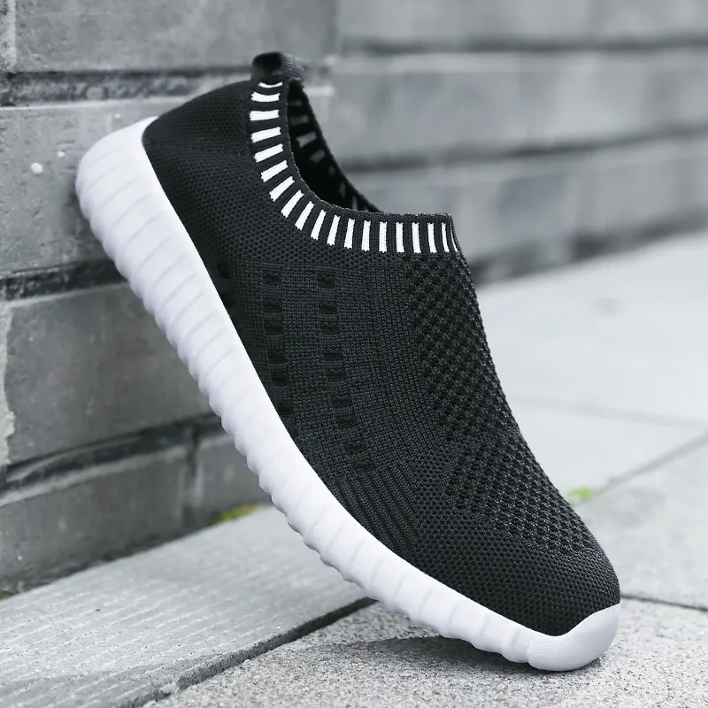 Fashion Slip On Female Walking Shoes Lightweight Flat Shoes Women - Black