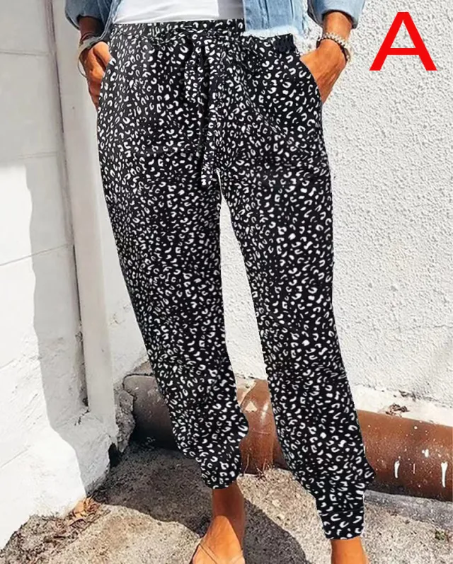 Women's Tie In Loose Leopard Print Lace Up Lounge Pants - Shop at LoveMi