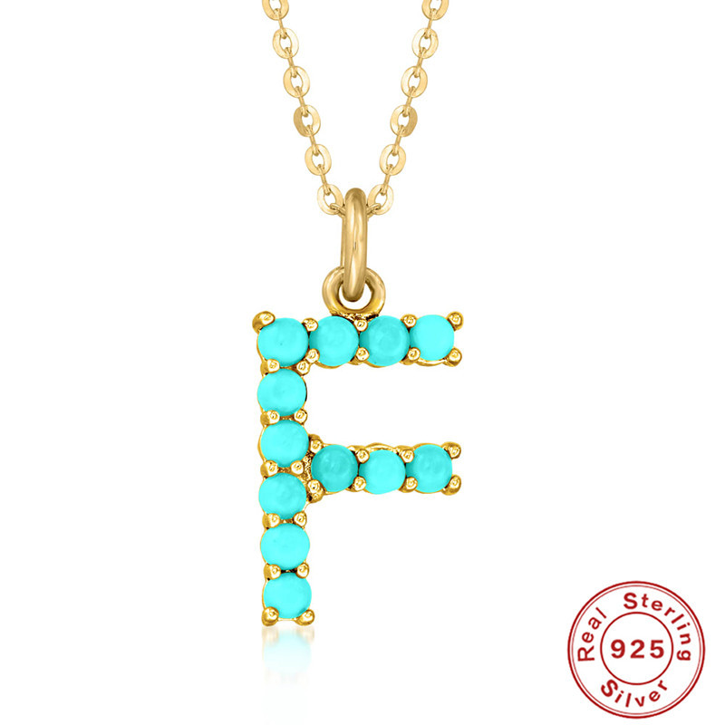 Title 6, S925 Sterling Silver 26-letter Natural Turquois...