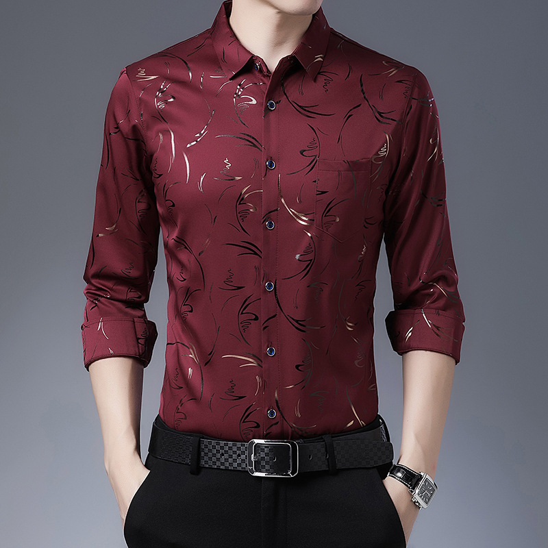 Middle-aged Men's Long-sleeved Ice Silk Shirt Thin Casual