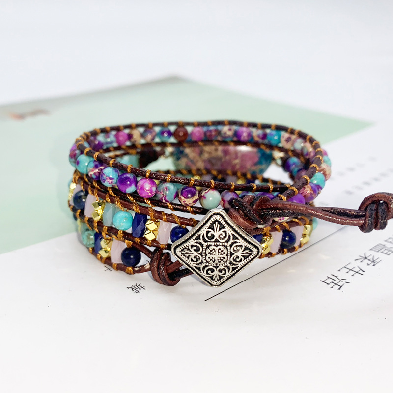 Imperial Stone Hand-woven Leather Bracelet