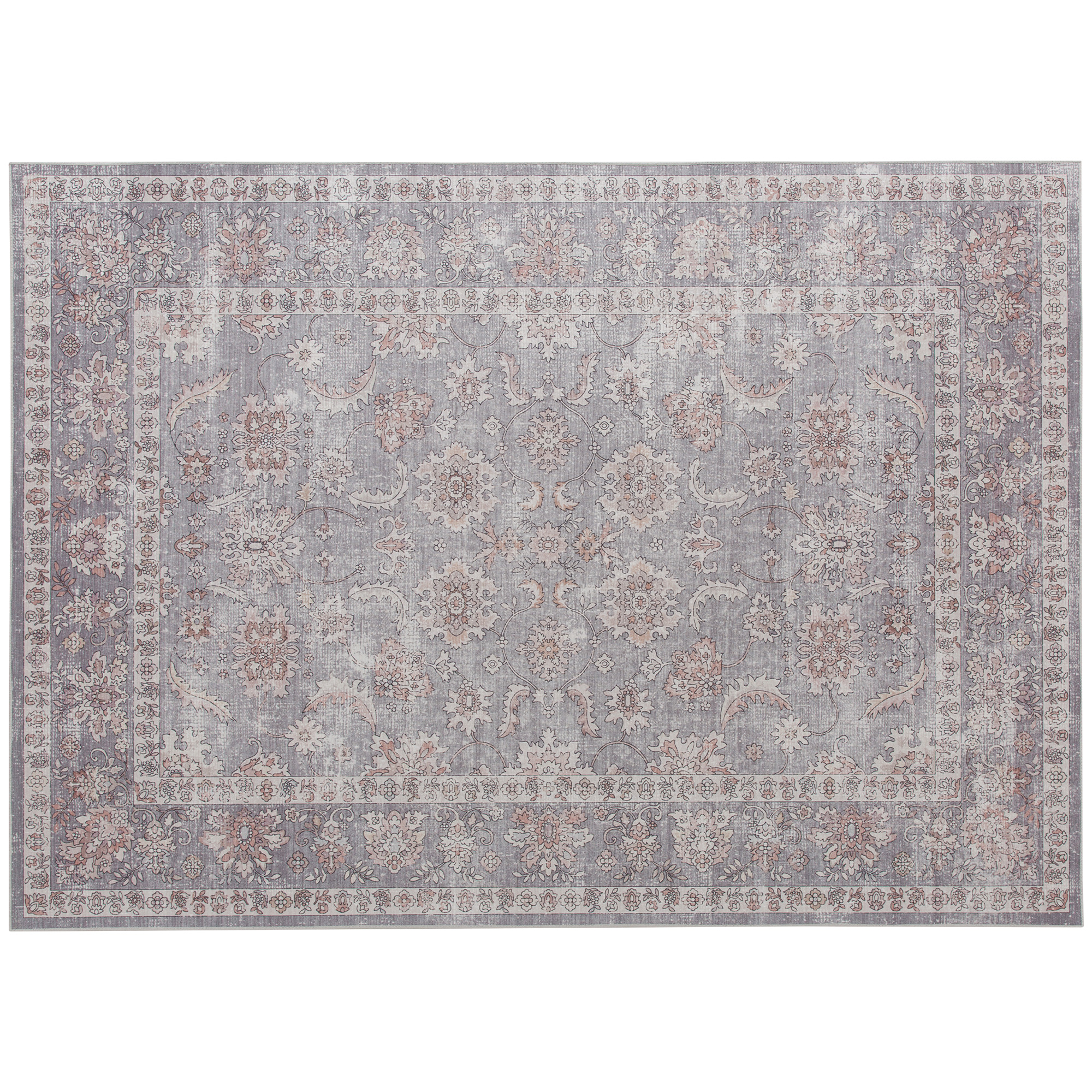 Machine Washable Area Rug 5x7, Non Slip Traditional Flower Print Floor Carpet For Living Room, Bedroom, Grey And Brown Brown - Shop at LoveMi