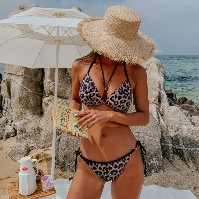 Sexy Leopard Bikini Three point Small Breasts Gathered Leopard - Shop at LoveMi