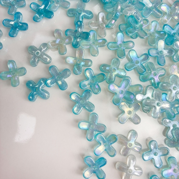 Luminous Glow-in-the-Dark 4-Petal Acrylic Flower Beads, Two-Tone Fine Glitter Center-Hole Charms For DIY Hanfu Hairpin Flower Bases.