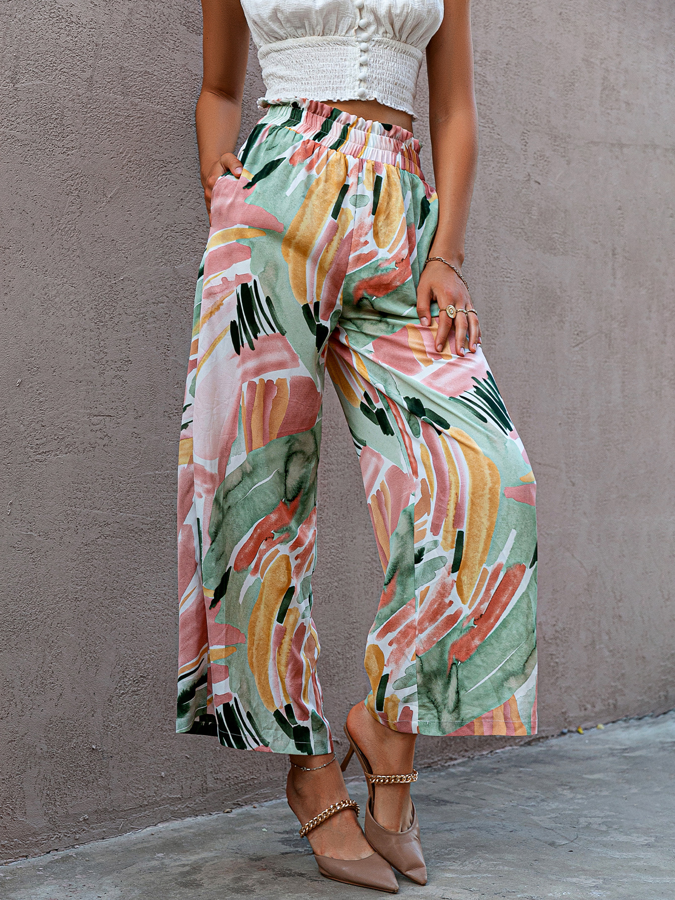 Milk Silk Wide-leg Pants Green Trousers