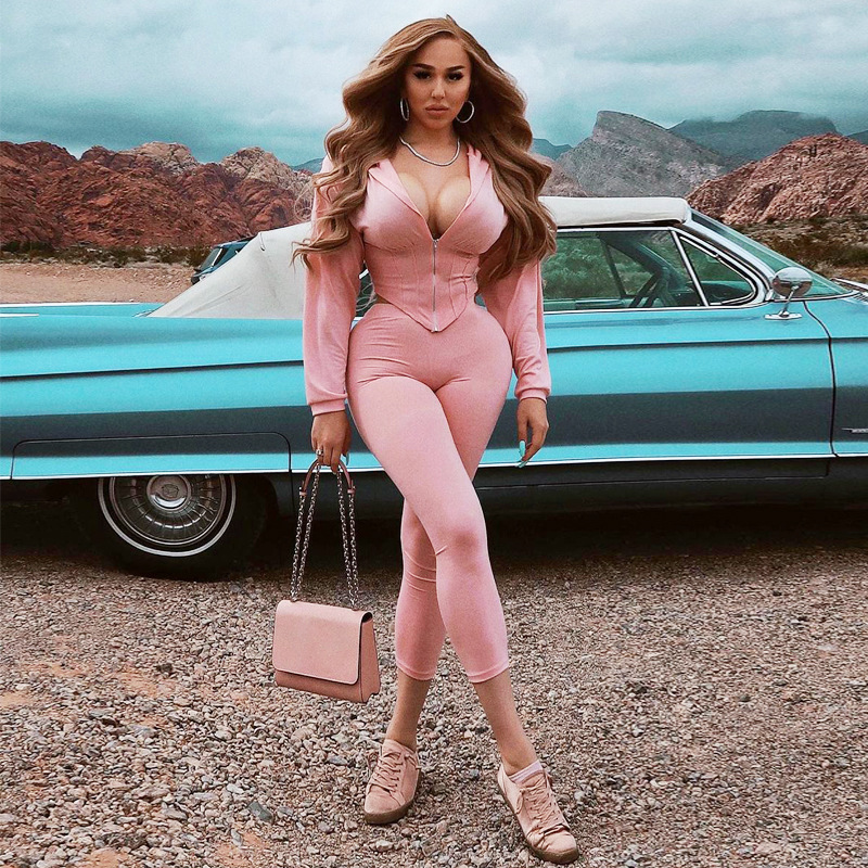 European And American Women's New Long-sleeved Hooded Two-piece Suit