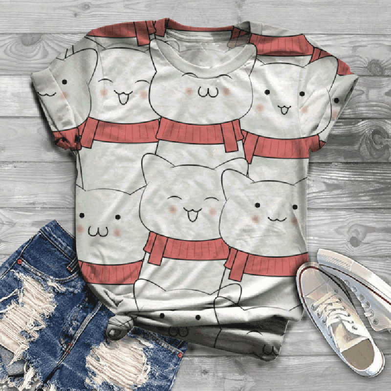 Title 6, Fashion Digital Cat Print Female T Short Sleeve