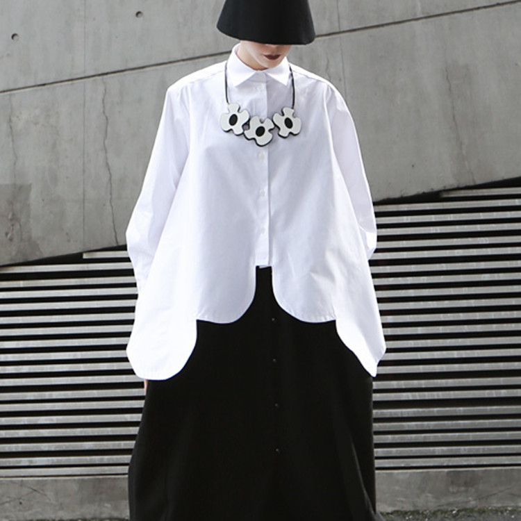 Title 5, Irregular Ultra-wide Hem White Shirt Women