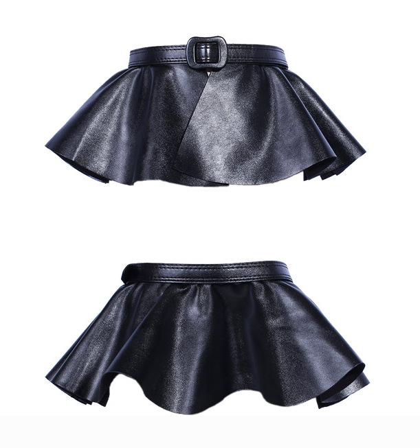 Lychee Pattern Skirt With Ruffled Pu Leather Korean Girdlebelt