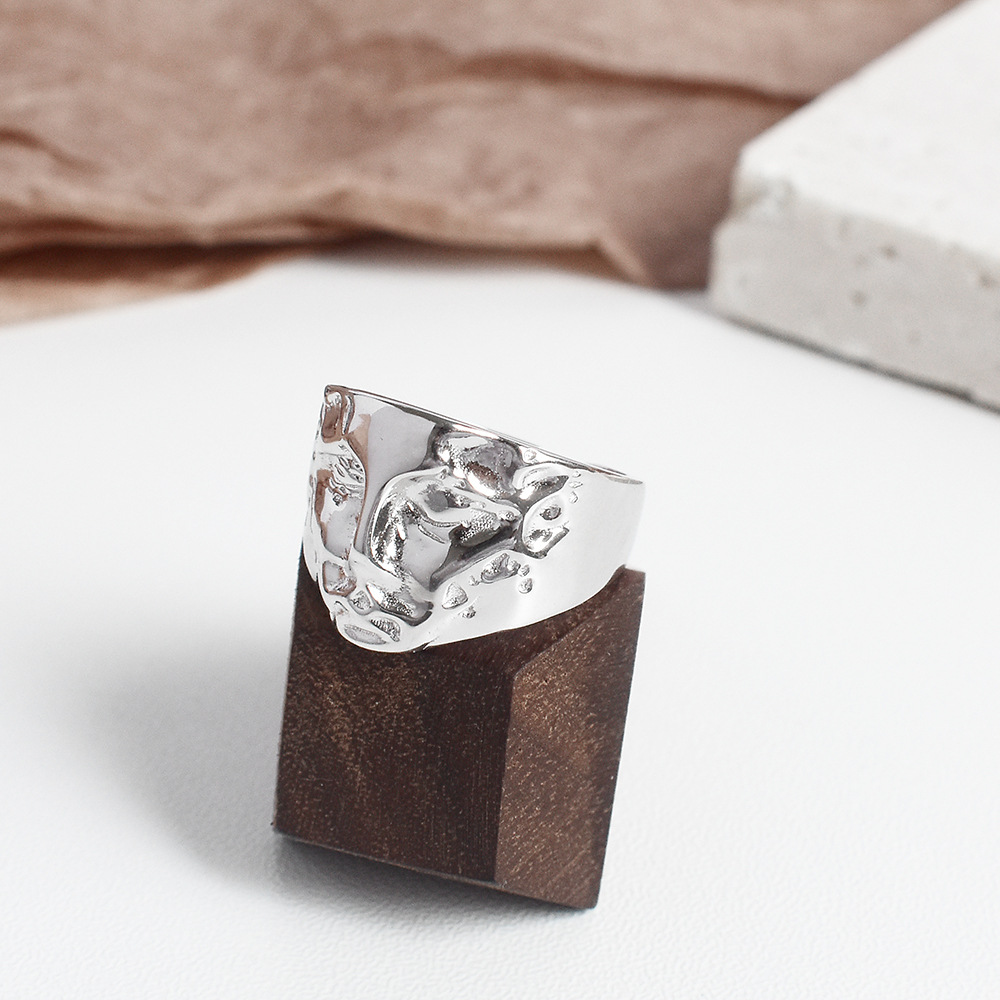 S925 Sterling Silver Heavy Worker Face Ring Ins Female Models