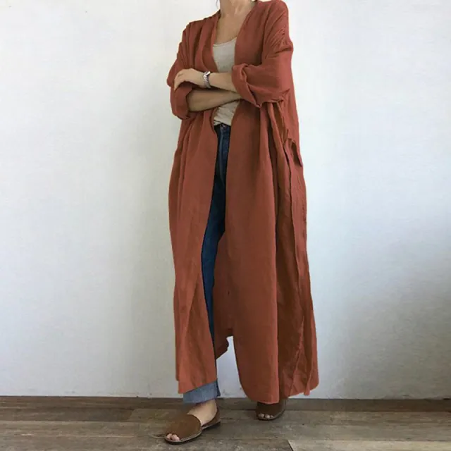 Women's Casual Long Sleeved Long Trench Coat Orange - Shop at LoveMi