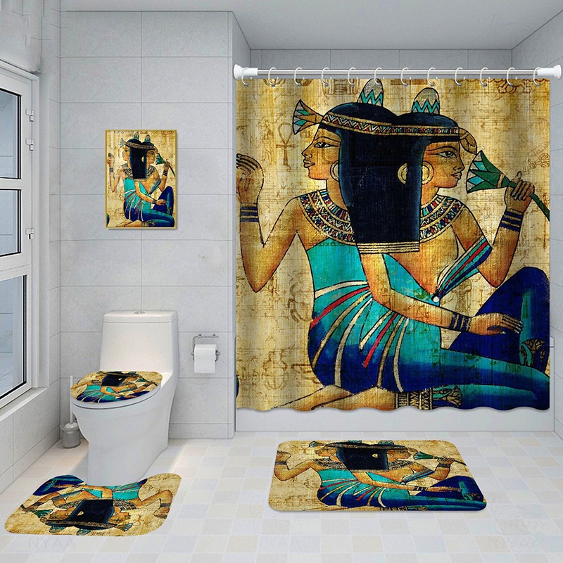 Shower Curtain 4-piece Set, Shower Curtain, Mat 3-piece Set