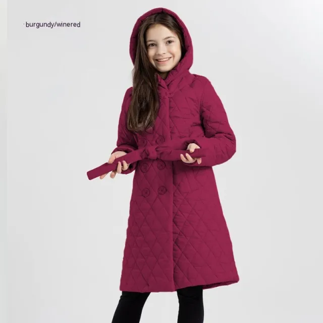 Long Coat Stand up Collar Cotton padded Clothes Warm And Windproof Children Burgundy - Shop at LoveMi