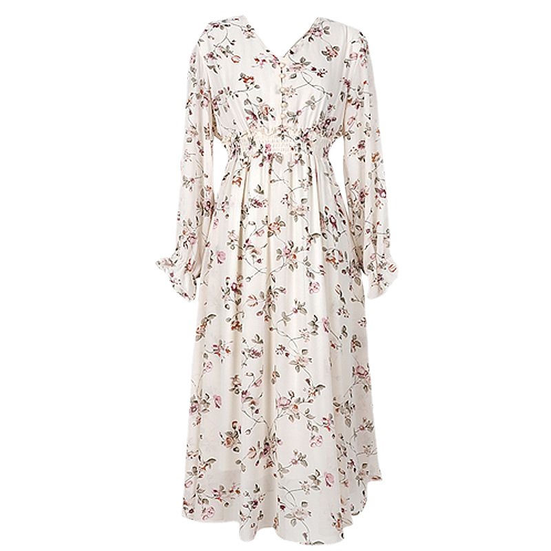 Super Fairy Sweet Floral Chiffon Dress Off White - Shop at LoveMi