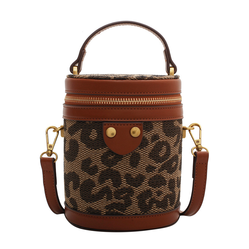 Ladies Winter Rivet Fashion Leopard Print Handbag Brown - Shop at LoveMi