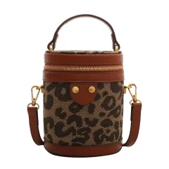 Ladies Winter Rivet Fashion Leopard Print Handbag - Brown - View 1