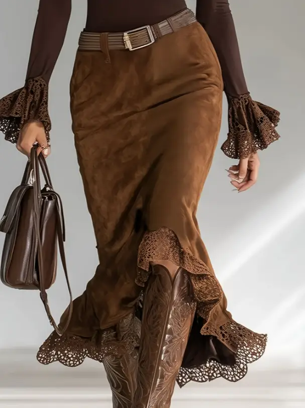 Lace-trimmed High-waisted Slim-fit Fishtail Skirt