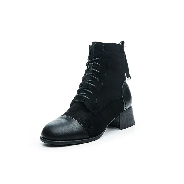 Cowhide Short Autumn And Winter Mid tube Boots Women Widened Velvet 35 - Shop at LoveMi