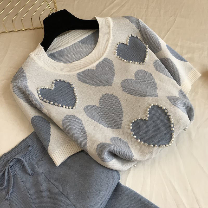 Temperament Knitted Short-sleeved Pants Two-piece Spring And Summer