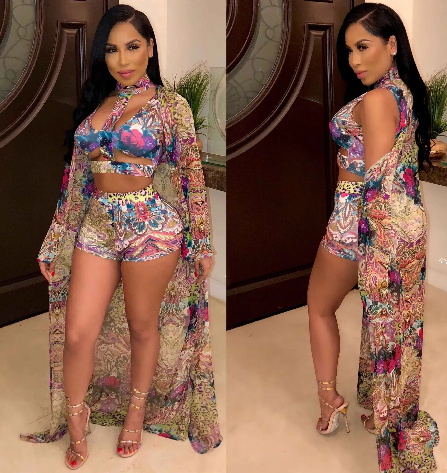 Digital Printing Split Swimsuit Three Piece Set