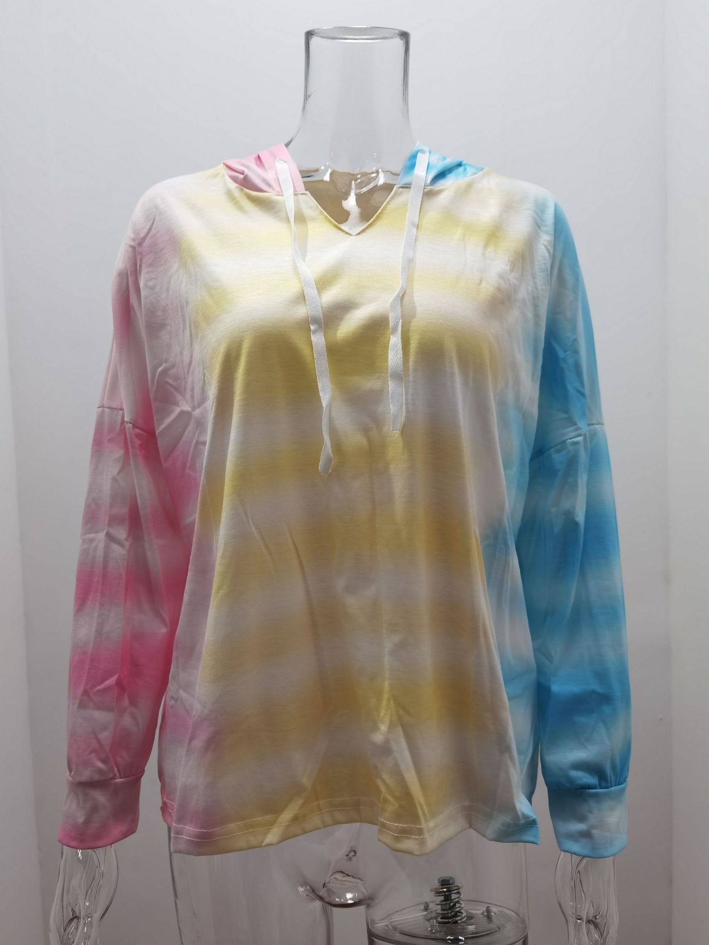 Title 2, Tie-Dye Gradient V-Neck Hooded Long Sleeve Pull...