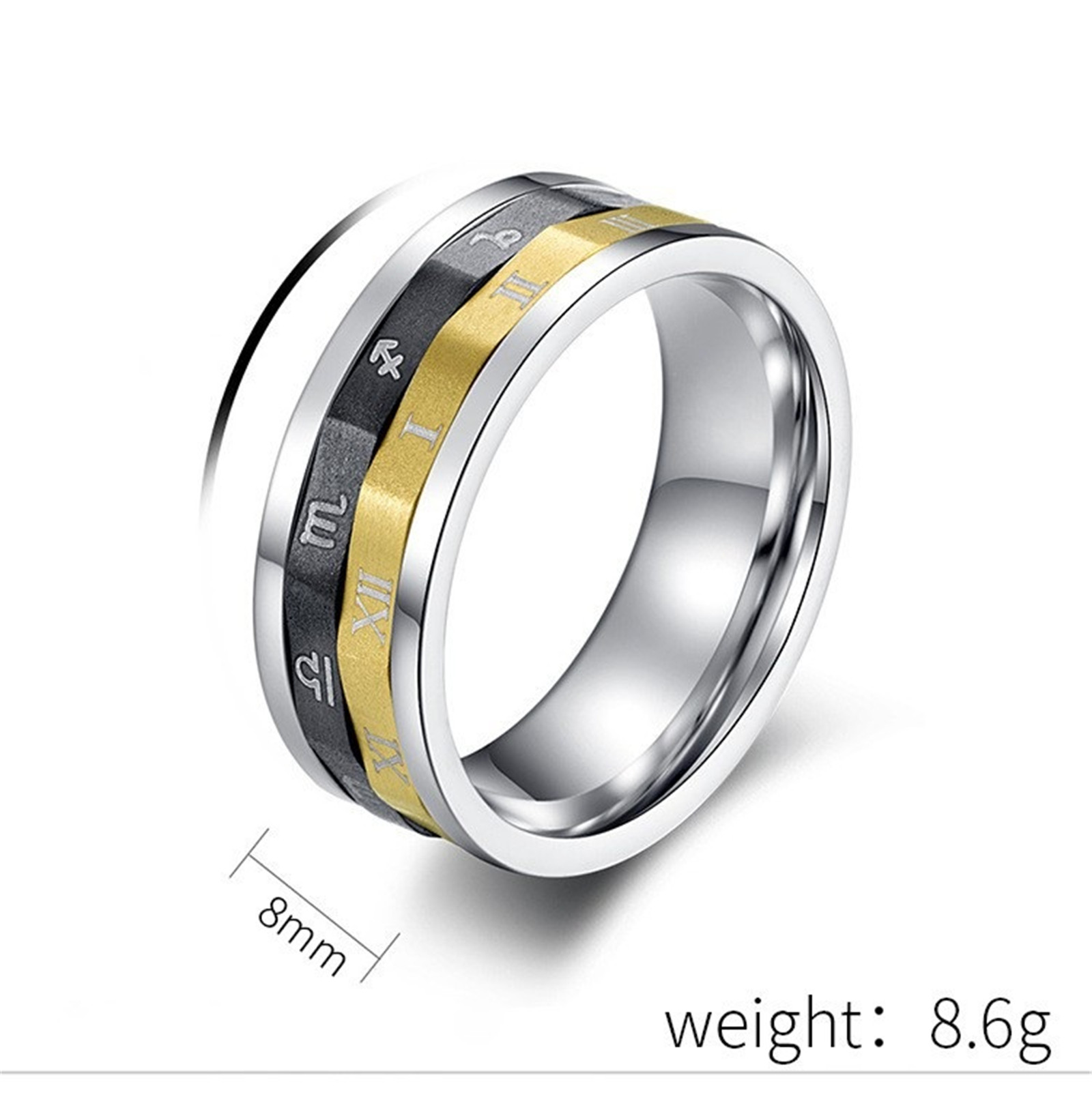 Titanium Steel Twelve Constellation Roman Numeral Ring