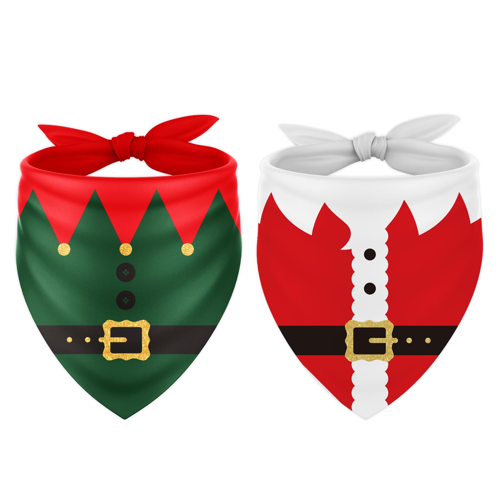 2Pcs Christmas Dog Bandana Classic Santa Elf Suit Triangle Pet Scarf Red Green Adjustable Pet Neckerchief Dog Bibs For Xmas Costume Accessories