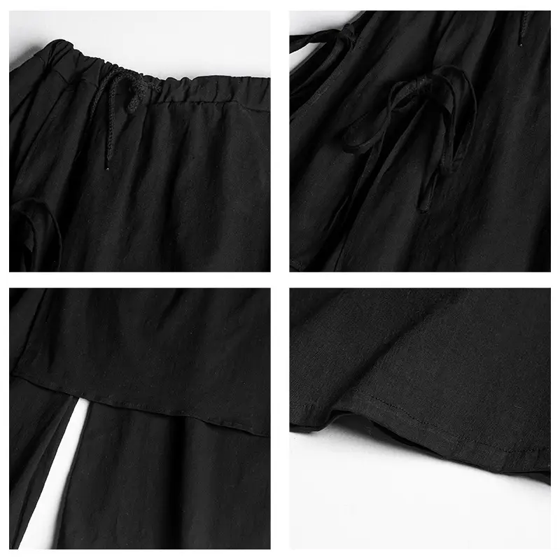 Dark Wind Cotton And Linen Irregular Short Loose Wide Leg Pants