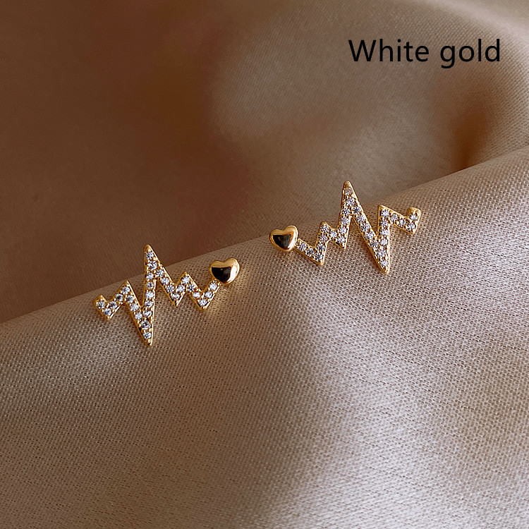 925 Silver Needle Love Electrocardiogram Stud Earrings